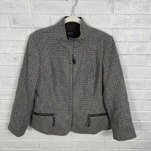 Talbots Plaid Wool Blend Zip Front Peplum Blazer Jacket Womens 16P Career